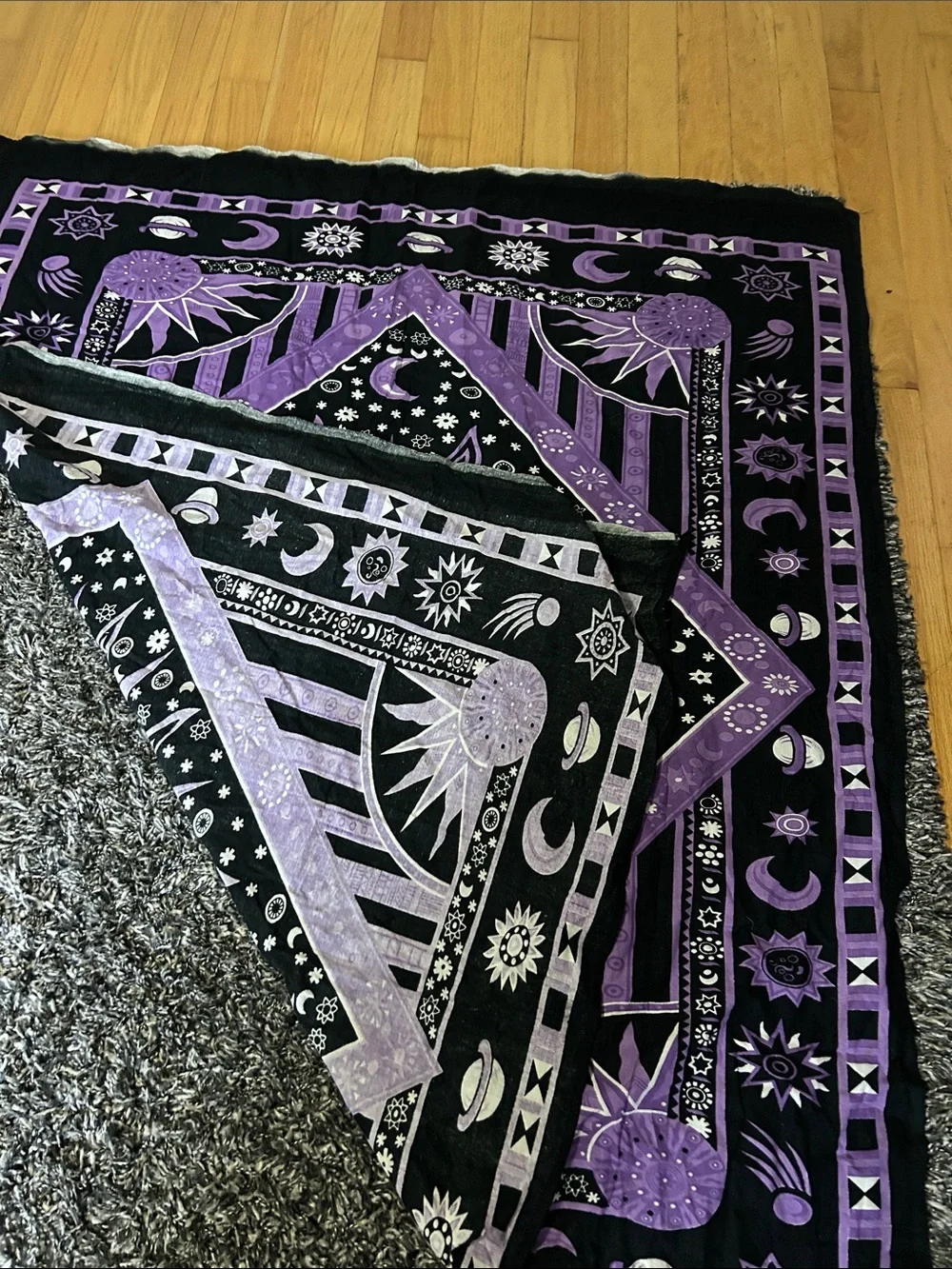 Purple Sun and Moon Wall Tapestry Throw - Black and Purple